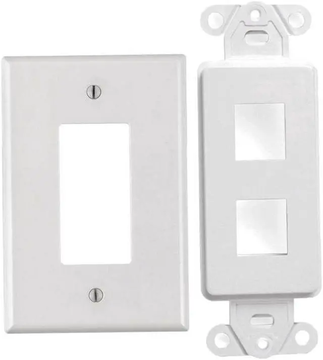 Alt view image 4 of 4 - White 2 Port Decora Keystone Snap-in Jack Modular Wall Insert Cover Plate (1/pk)