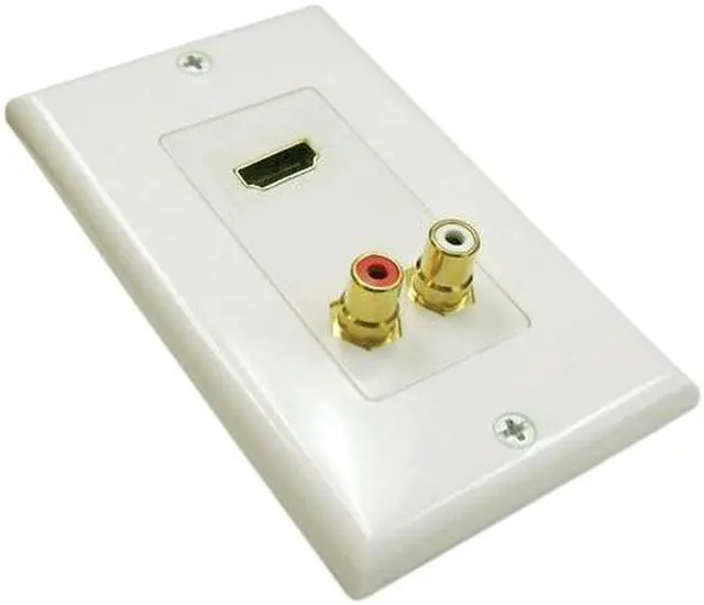 Alt view image 3 of 3 - Gold Plated Single Port HDMI + 2 RCA Audio Input Decora Style White Wall Plate