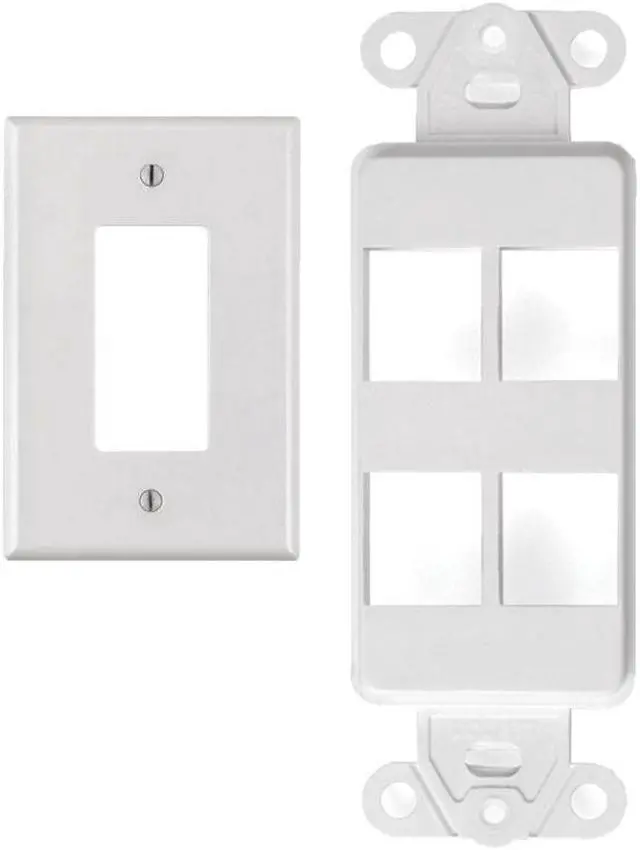 Alt view image 4 of 4 - White 4 Port Decora Keystone Snap-in Jack Modular Wall Insert Cover Plate (1/pk)
