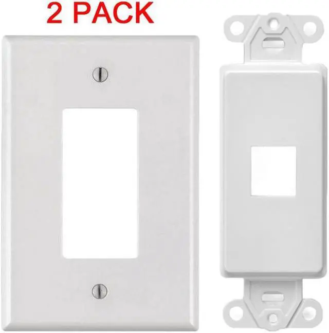Alt view image 4 of 4 - White 1 Port Decora Keystone Snap-in Jack Modular Wall Insert Cover Plate (2/pk)