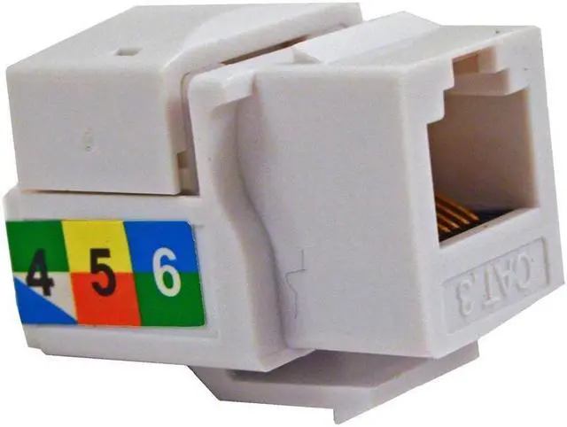 Alt view image 4 of 4 - 6P6C White RJ11 CAT3 Telephone Network Keystone Jack Insert Plug for Wall Plates