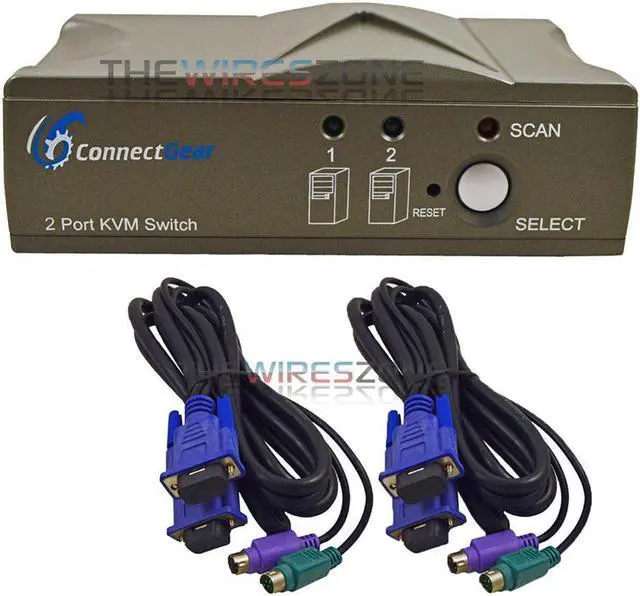 Alt view image 7 of 7 - 2 Port VGA Auto KVM Switch Adapter Box for Keyboard PC Video Monitor Mouse