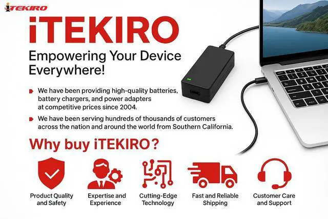 Alt view image 6 of 7 - iTEKIRO AC Adapter Charger for EVOO EG-LP10 Gaming Laptop 15.6"; EVOO EG-LP10-BK