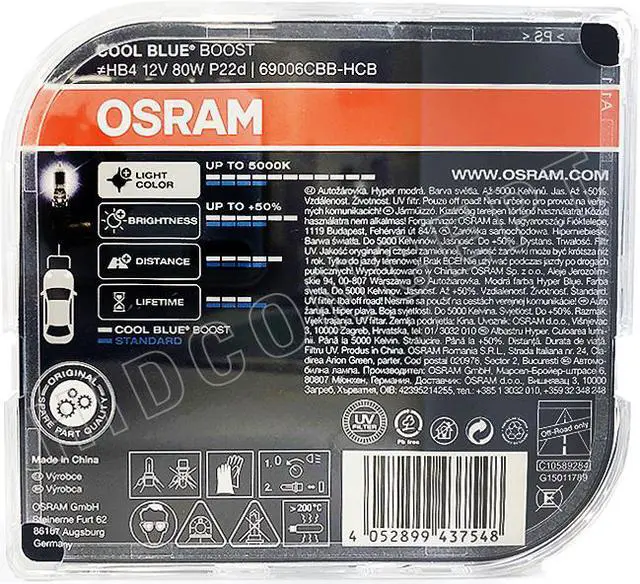Alt view image 4 of 4 - 9006 (HB4) - Osram Cool Blue Boost Up to 5000K 69006CBB-HCB Bulbs (Pack of 2)