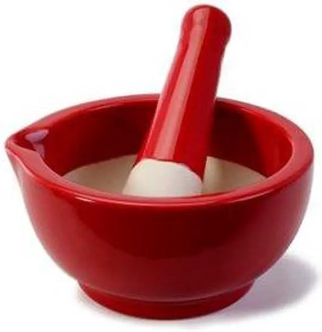 Main image of BIA Cordon Bleu  Mortar and Pestle - Stoneware - 5" - Red