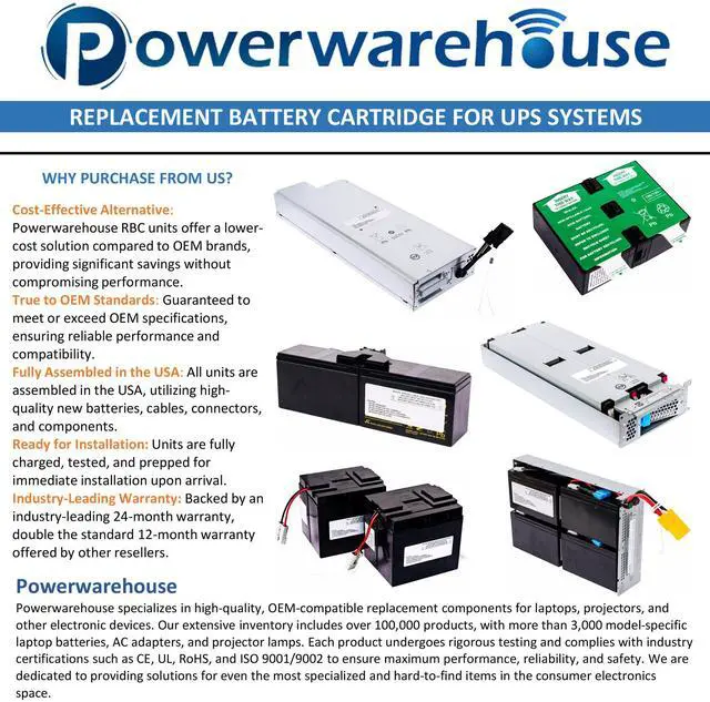Alt view image 2 of 2 - Powerwarehouse RBC55-PW replacement battery compatible with Battery Cartridge #55, SMT2200, SMT2200C, SMT2200I, SMT2200I-AR, SMT2200IC, SMT2200TW, SMT2200US, SMT3000
