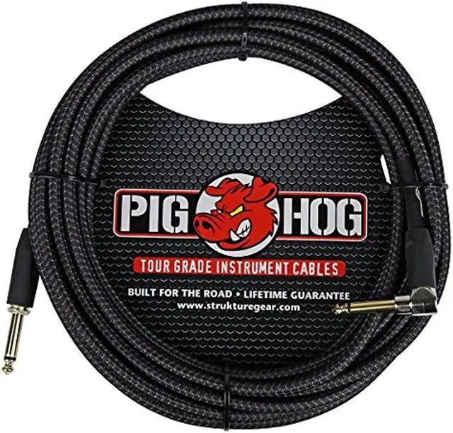 Alt view image 2 of 10 - Pig Hog "Black Woven" Woven Jacket Tour Grade Instrument Cable, 20-foot Right Angle
