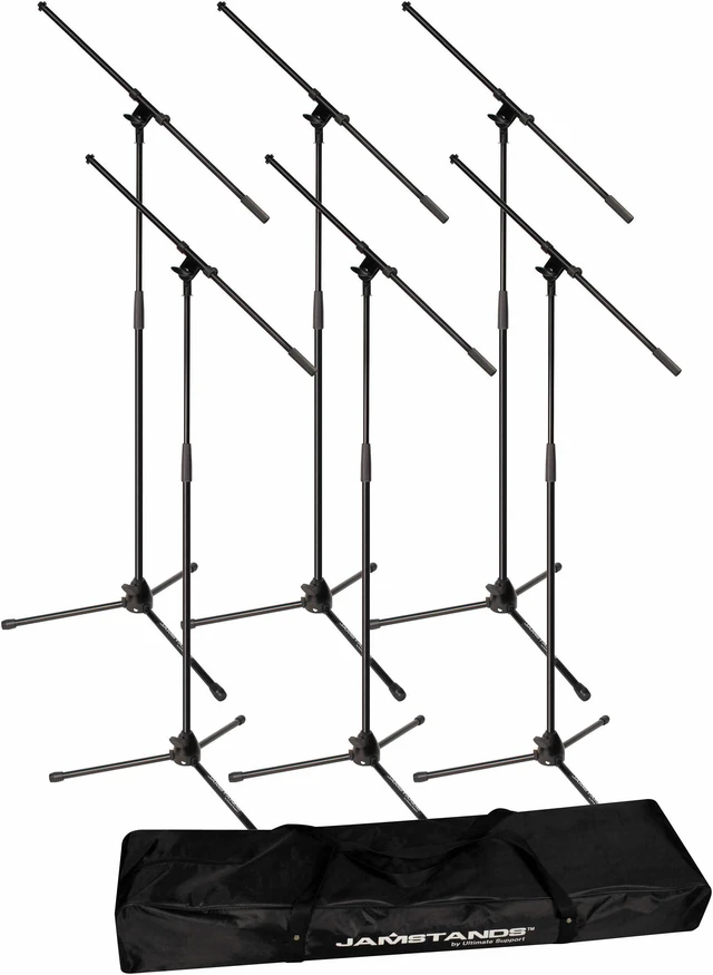 Alt view image 4 of 20 - Ultimate Support JS-MCFB6PK | 6-Pack Tripod Mic Stands with Boom Arms | Includes Carry Bag