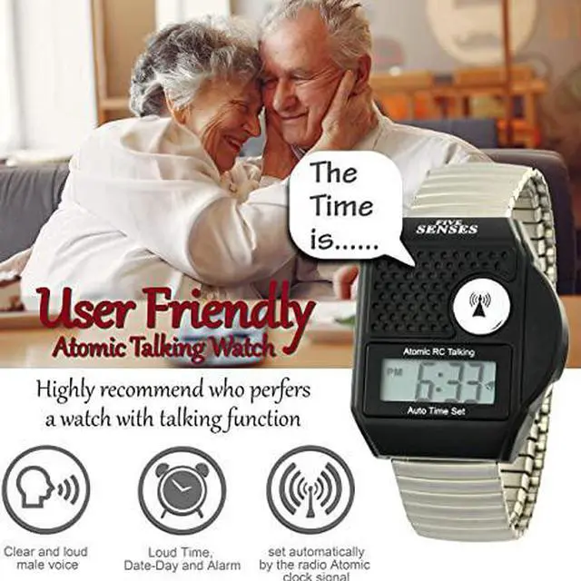 Alt view image 3 of 4 - Atomic Top Button English Talking watch for Seniors Blind Men Women - Talking Loud Sound Talking Clock Gift for Visually Impaired - for UK and USA User only - Model 1095 - Metal Elastic Band