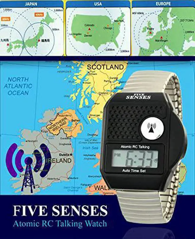 Alt view image 4 of 4 - Atomic Top Button English Talking watch for Seniors Blind Men Women - Talking Loud Sound Talking Clock Gift for Visually Impaired - for UK and USA User only - Model 1095 - Metal Elastic Band