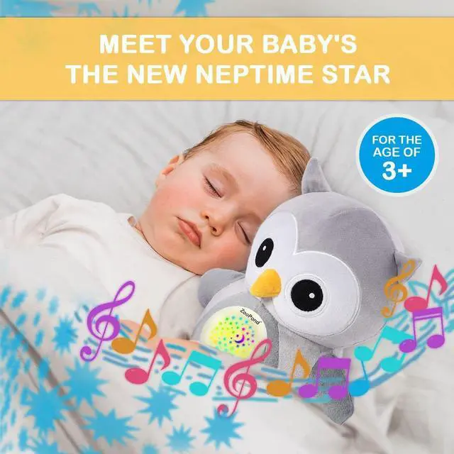 Alt view image 2 of 7 - ZooPond Owl Baby Night Light and Sound Machine, Crib Toys with Music and Lights, Infant Sleep Aid, White Noise Machine for Baby (Gray)
