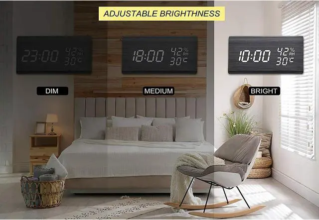 Alt view image 7 of 7 - CoolFire Wooden Vibrating Alarm Clock for Heavy Sleepers Adults, Loud Alarm Clock for Heavy Sleepers, Bed Shaker Alarm Clock, Smart Alarm Clock, Digital Alarm Clock, Bedroom Decorations (Black)