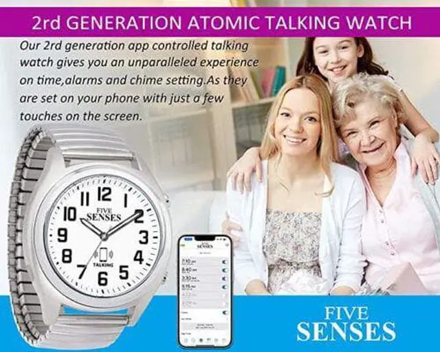 Alt view image 2 of 5 - FIVE SENSES - Bluetooth Atomic Talking Watch for Visually Impaired - App Controlled 2nd Gen Atomic Wrist Watch for Blind and Seniors with Large Numbers (Model 1739C)