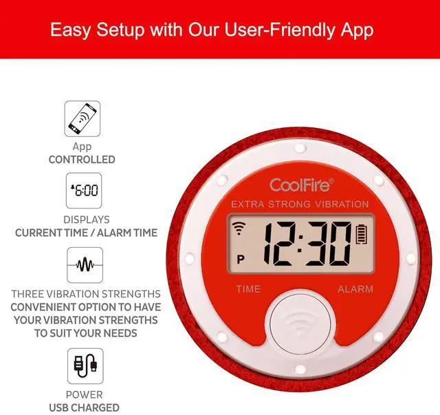 Alt view image 2 of 6 - Maximal Power Vibrating Alarm Sweatband, Silent Wake Yourself Up Wristband Vibrating Alarm Watch for Couples, Students, Easy to Set on User-Friendly App, Hearing Impaired, USB Chargeable (Red)