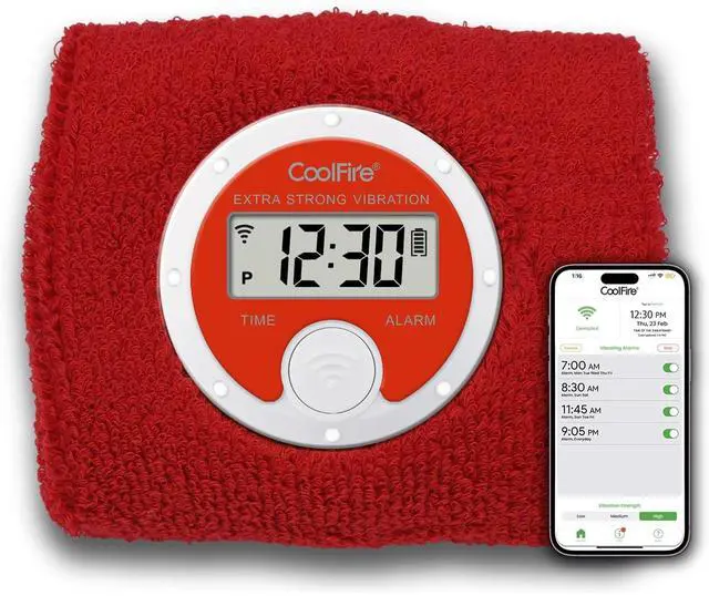 Main image of Maximal Power Vibrating Alarm Sweatband, Silent Wake Yourself Up Wristband Vibrating Alarm Watch for Couples, Students, Easy to Set on User-Friendly App, Hearing Impaired, USB Chargeable (Red)