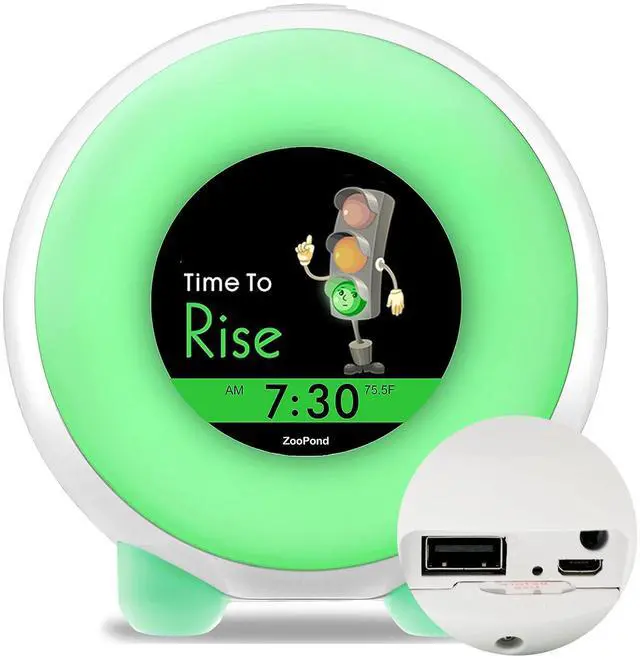 Main image of Maximal Power Full-Color Mobile Display Alarm Clock for Kids, Kids Alarm Clock, Kids Night Light, Ok to Wake Clock, Wake Up Light, Toddler Clock GRO Clock Z06E (Green base, micro USB plug)
