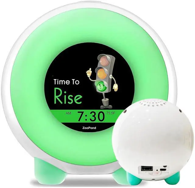Alt view image 2 of 7 - Maximal Power Full-Color Mobile Display Alarm Clock for Kids, Kids Alarm Clock, Kids Night Light, Ok to Wake Clock, Wake Up Light, Toddler Clock GRO Clock Z06E (Green base, micro USB plug)