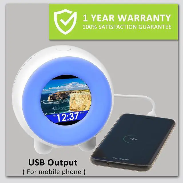 Alt view image 5 of 7 - Maximal Power Full-Color Mobile Display Alarm Clock for Kids, Kids Alarm Clock, Kids Night Light, Ok to Wake Clock, Wake Up Light, Toddler Clock GRO Clock Z06E (Green base, micro USB plug)