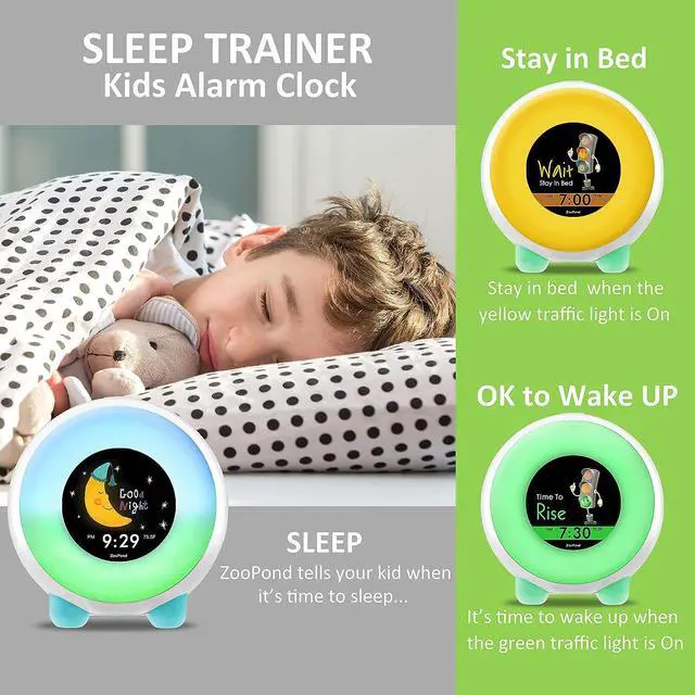 Alt view image 7 of 7 - Maximal Power Full-Color Mobile Display Alarm Clock for Kids, Kids Alarm Clock, Kids Night Light, Ok to Wake Clock, Wake Up Light, Toddler Clock GRO Clock Z06E (Green base, AC Plug)