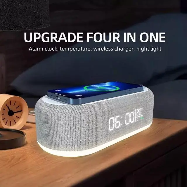 Alt view image 2 of 7 - Maximal Power 4 in 1 Multi-Function Alarm Clock Display Wireless Charging for Smartphones Bedside Light (White)