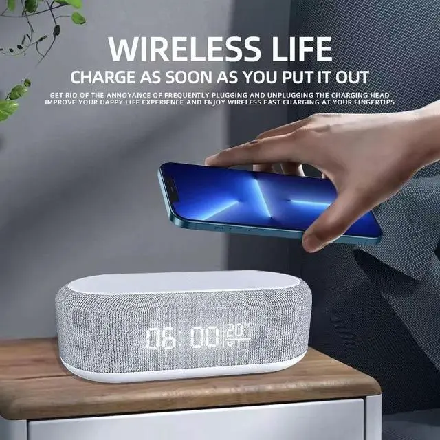 Alt view image 5 of 7 - Maximal Power 4 in 1 Multi-Function Alarm Clock Display Wireless Charging for Smartphones Bedside Light (White)
