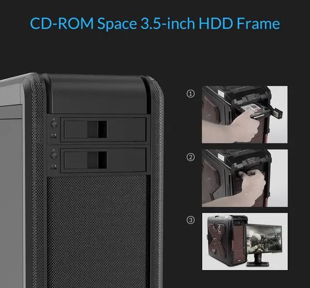 Alt view image 2 of 4 - Soah 1106SS Tool Free 3.5 SATA to 5.25 SATA Stainless Bracket Internal Hard Driver Mounting Bracket Adapter