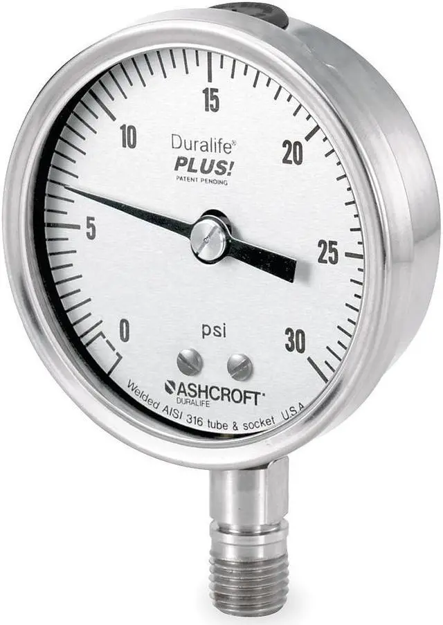 Alt view image 3 of 3 - ASHCROFT 251009SW02LXLL30 Pressure Gauge, 0 to 30 psi, 1/4 in MNPT, Stainless