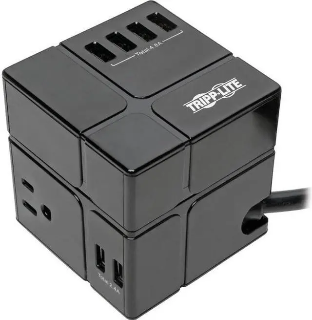 Alt view image 5 of 20 - Tripp Lite Surge Protector 3 Outlet 6 USB-A Power Cube Black TLP366CUBEUSBB