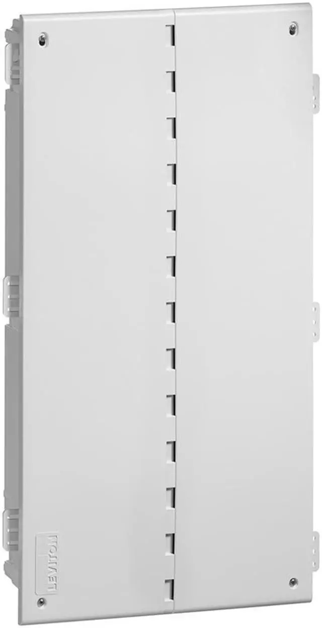 Main image of Leviton - 49605-28W - Media Enclosure, ABS Polymer, Flush Mount, Vented Hinge, White, 29.52 H x 15.73 W x 0.38 D in.