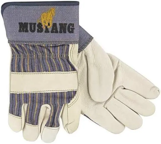Alt view image 6 of 8 - Mustang Leather Palm Gloves Blue/Cream Large 12 Pairs