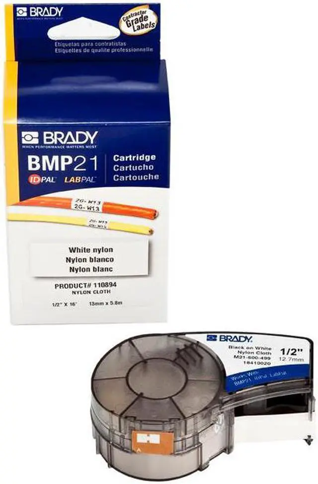 Alt view image 6 of 9 - brady high adhesion cloth label tape m21500499  black on white nylon  compatible with bmp21plus, id pal, and labpal printers  16' length, 0.5" width