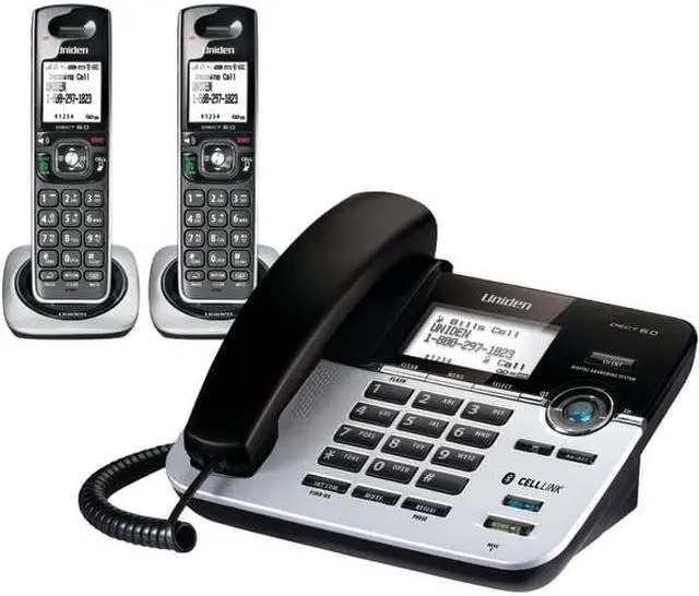 Alt view image 4 of 5 - Uniden D3588-2 Dect 6.0 Bluetooth 2 Handset Corded/Cordless Phone System With Answering System and Cell Link Connection