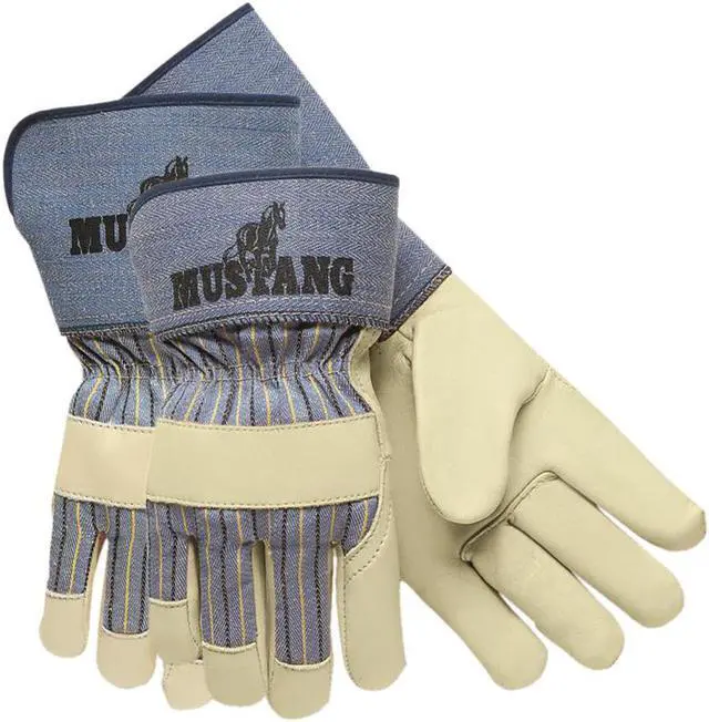 Main image of Mustang Leather Palm Gloves Blue/Cream Large 12 Pairs