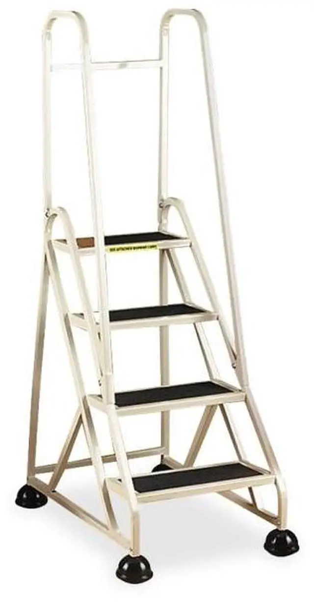 Alt view image 4 of 6 - 4-Step Ladder, w/ 2 Handrails, 24-5/8"x33-1/2"x66", Beige, Sold as 1 Each