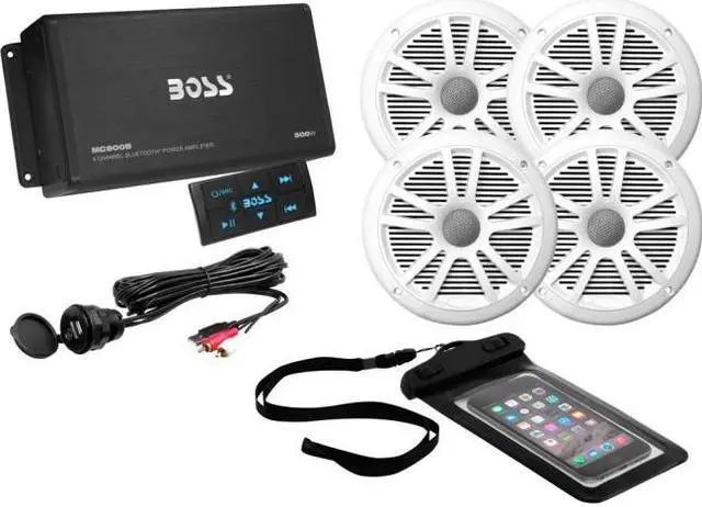 Alt view image 4 of 20 - BOSS Audio ASK904B.64 4-Channel Bluetooth Amp with 4 speakers White