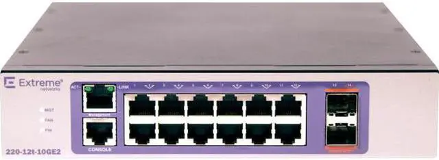 Alt view image 4 of 9 - Extreme Networks - 16560 - Extreme Networks 220-12t-10GE2 Layer 3 Switch - 12 x Gigabit Ethernet Network, 2 x 10 Gigabit