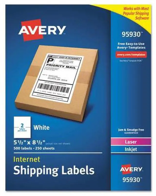 Alt view image 6 of 10 - Avery Dennison - 7278295930 - White Shipping Labels, Inkjet/Laser, 5 1/2 x 8 1/2, White, 500/Box