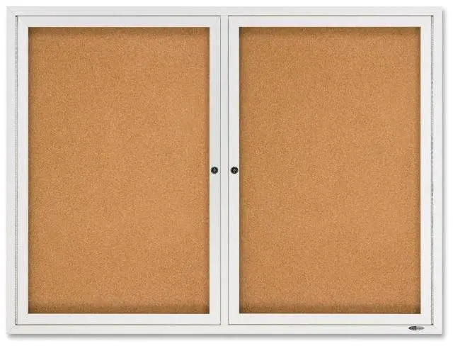 Alt view image 7 of 17 - Quartet Enclosed Bulletin Board Natural Cork/Fiberboard 48 x 36 Silver Aluminum Frame 2364