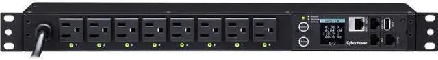 Alt view image 4 of 20 - CyberPower PDU41001 Single Phase 100 - 120 VAC 15A Switched PDU - 8 Outlets, 12 ft, NEMA 5-15P, Horizontal, 1U, SNMP, LCD