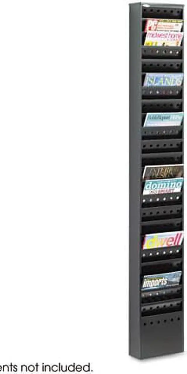 Alt view image 7 of 15 - Safco - 4322BL - Safco 23-Pocket Steel Magazine Rack - 23 Pocket(s) - 65.5 Height x 10 Width x 4 Depth - Floor - Black -