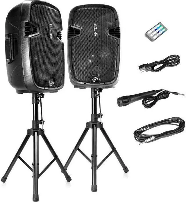 Alt view image 14 of 20 - Pyle Active Passive Bluetooth PA Dual Loudspeaker Sound System Kit & Microphones
