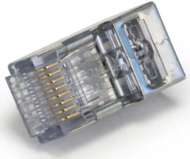 Main image of Platinum Tools - 202050J - Tools ezEX44 10G RJ45 Shielded Connector w/ Int. Ground for Conductor OD Range .039in - .044in - 25pk
