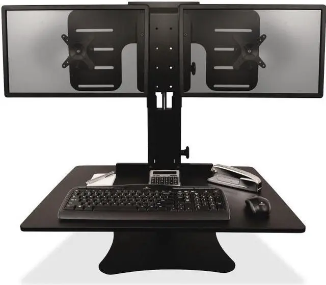 Alt view image 16 of 20 - Victor DC350 High Rise Collection Dual Monitor Sit-Stand Desk Converter, 28 X 23 X 15.5, Blk