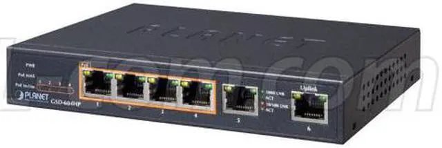 Alt view image 4 of 4 - PLANET Technology - GSD-604HP - 4-Port 10/100/1000T 802.3at POE + 2-Port 10/100/1000T Desktop Switch (55W POE Budget,