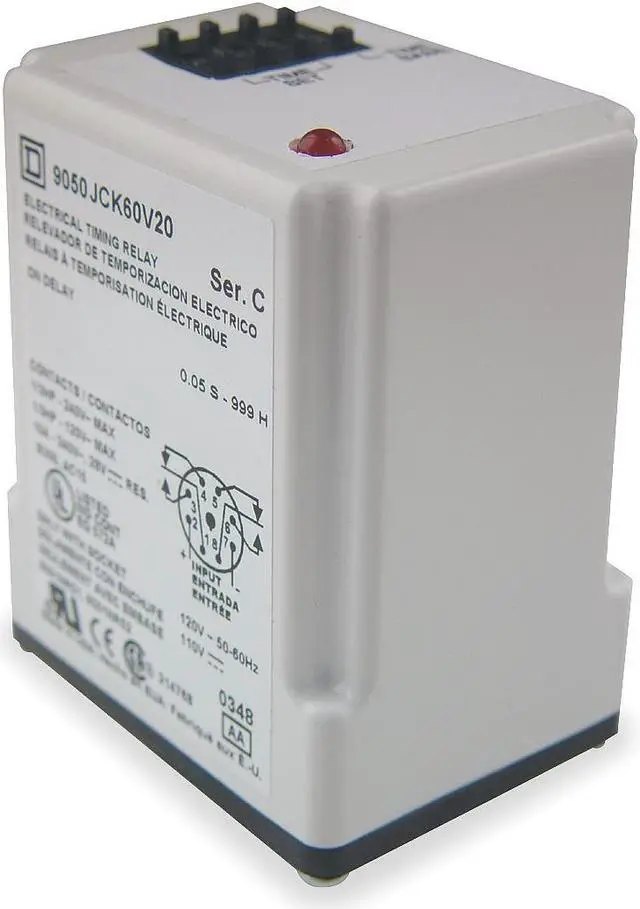 Alt view image 2 of 4 - SCHNEIDER ELECTRIC 9050JCK60V20 Time Dlay Rlay, 120VAC, 10A, DPDT, 0.05 sec.