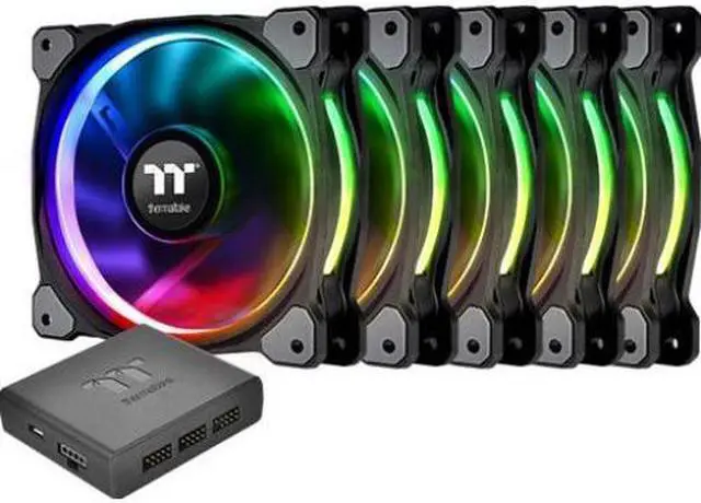Alt view image 2 of 7 - Thermaltake Fan CL-F054-PL12SW-A Riing Plus 12 TT Premium 5xfan pack 1xfan hub 120mm RGB