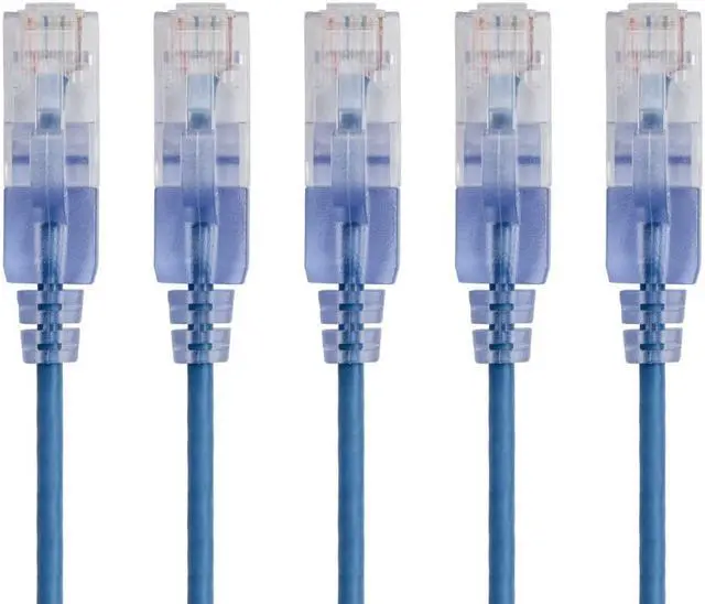 Main image of Monoprice SlimRun Cat6A Ethernet Patch Cable - Network Internet Cord - RJ45, 550Mhz, UTP, Pure Bare Copper Wire, 10G, 30AWG, 10ft, Blue, 5-Pack
