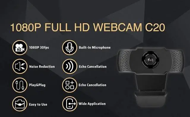 Alt view image 4 of 4 - Full HD 1080P Webcam with Stereo Microphone - 30FPS USB Web Camera for Desktop/Laptop Video Calls, Zoom Meetings & Live Streaming