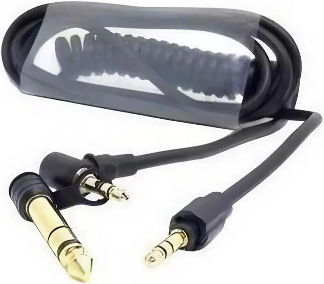 Alt view image 7 of 7 - Right Angle 3.5mm and 6.35mm to 6.35mm Stereo Plug, Stretch Cable, Black Color, 90-Degree
