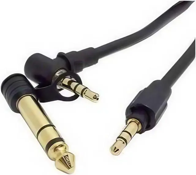 Alt view image 2 of 7 - Right Angle 3.5mm and 6.35mm to 6.35mm Stereo Plug, Stretch Cable, Black Color, 90-Degree